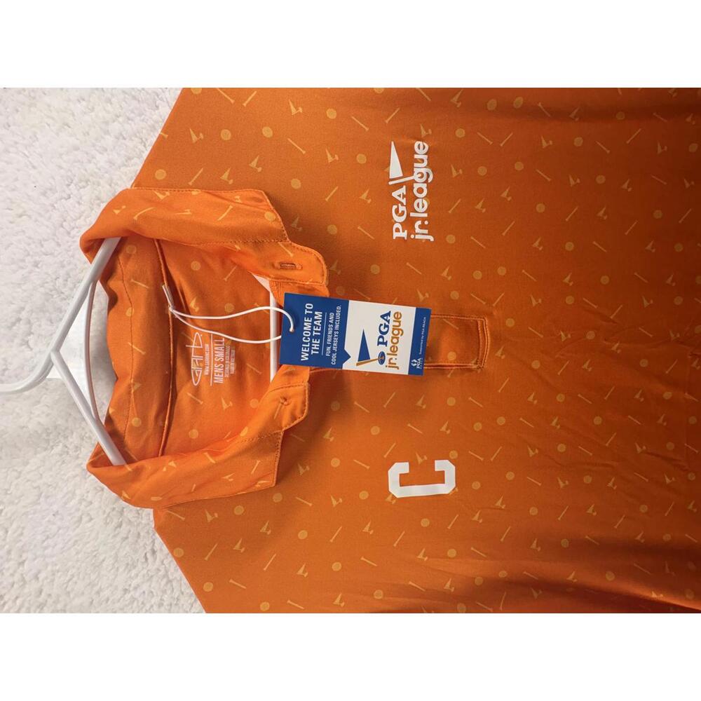 PGA Captains Polo Jr League Garb AOP Mens Small Orange NWT